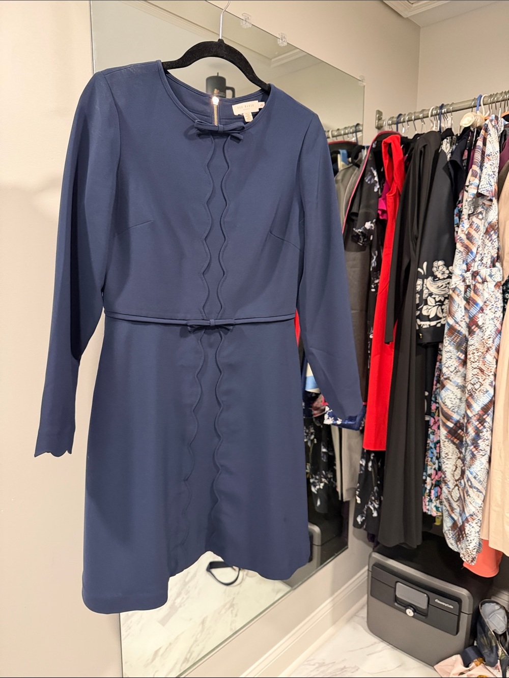 Ted Baker Navy Long-Sleeve Scallop-Detail Dress